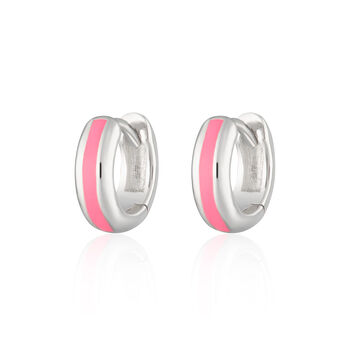 Neon Pink Candy Stripe Huggie Earrings, 4 of 6