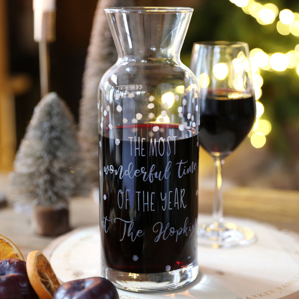 Personalised Engraved Christmas Glass Wine Carafe By Lisa Angel