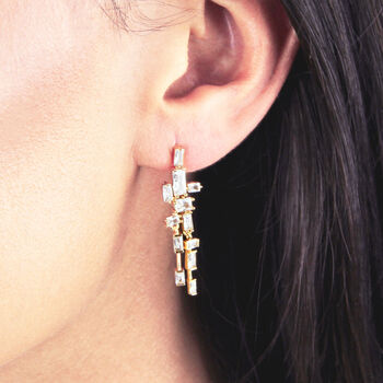 Diamante Long Geometrical Earrings, 5 of 8