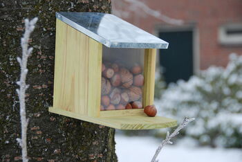 Pinewood Squirrel Nut Feeder Zinc Roof For Wildlife, 8 of 8