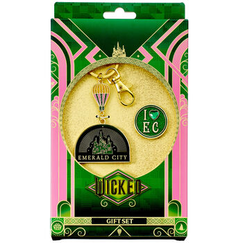 Wicked Emerald City Hot Air Balloon Keyring And Pin Badge Gift Set, 2 of 2