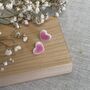 Small Heart Earrings Ceramic Stud Earrings Bright Pink Clay Earrings, thumbnail 3 of 6