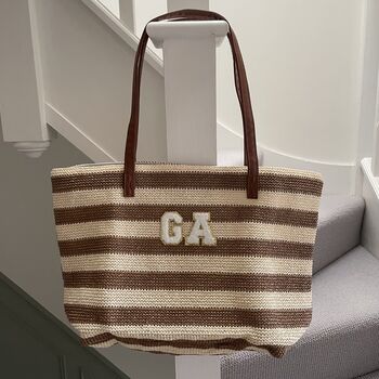 Personalised Beige Brown Stripe Tote Beach Bag, 2 of 6