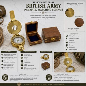 Personalised Brass British Army Prismatic Marching Compass, 8 of 12