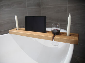 Oak Bath Caddy Or Bath Tray With iPad Stand, 3 of 5