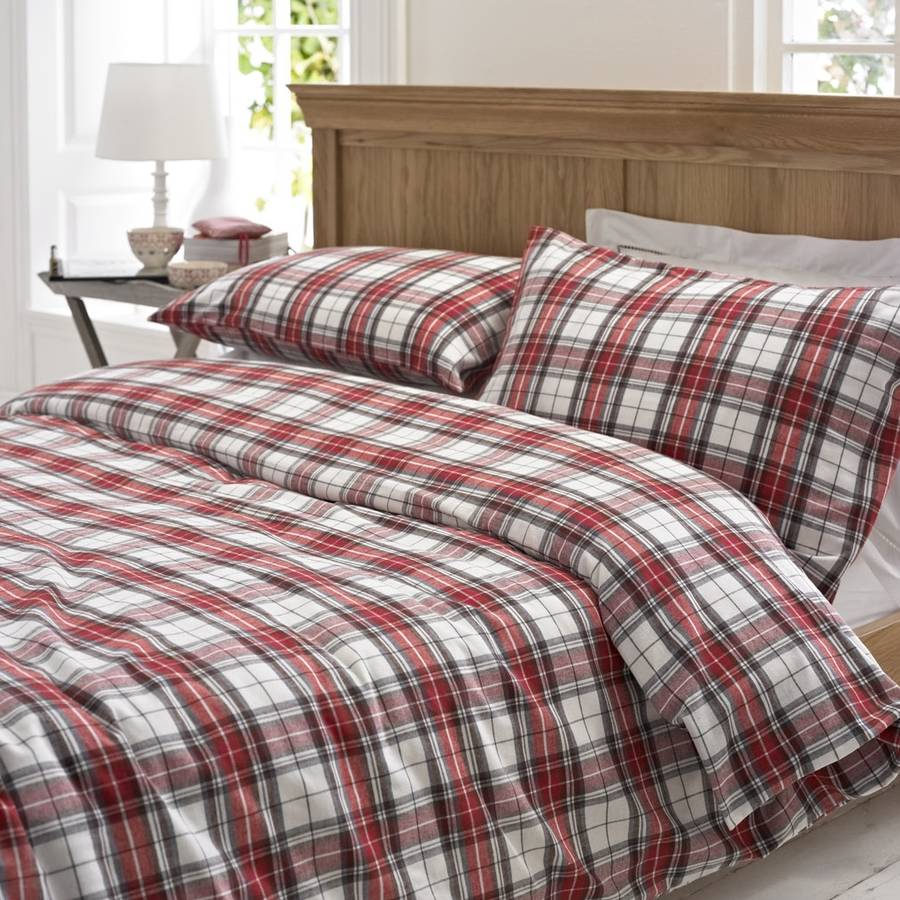 glencoe red tartan brushed cotton duvet cover set by marquis & dawe