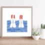 'Swimming Ladies Handstand' Square Lino Art Print, thumbnail 1 of 2