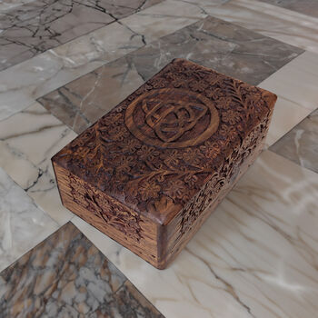 Floral Triquetra Carved Wooden Jewellery Box, 5 of 8