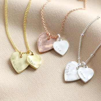 Personalised Double Hammered Heart Charm Necklace By Lisa Angel