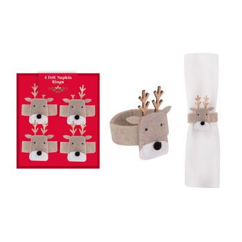 Brown Felt Reindeer Napkin Rings Set For Christmas X Four, 2 of 8