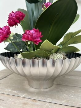Large Pink Phalenopsis Orchid In Silver Fluted Bowl, 4 of 9