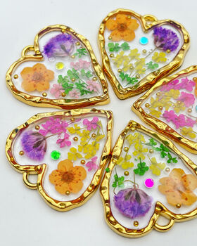 Heart Pendant Necklace With Pastel Flowers In Silver Or Gold, 3 of 10