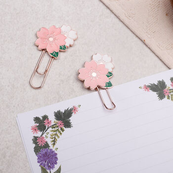 Black And Pink Floral Metal Paperclips, Two Pack, Bookmark Or Office Stationery, 4 of 5