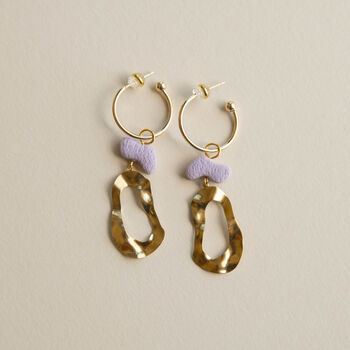 Groovy Brass Drop Hoop Earrings With Colourful Clay Charm, 5 of 10