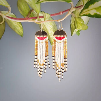 'Goldfinch' Hand Beaded Feather Inspired Earrings, 3 of 4