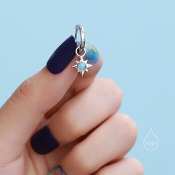 Opal Starburst Huggie Hoop Earrings In Sterling Silver, 7 of 11