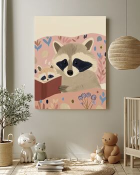 Racoon Bedtime Story Nursery Art Print, 4 of 4
