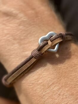 Personalised Leather Memorial Bracelet With Heart Urn Pendant For Remembrance And Bereavement, 2 of 11