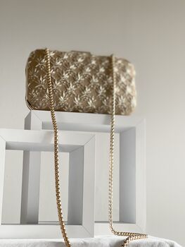 Haora Gold Embroidered Evening Clutch Bag, 4 of 6