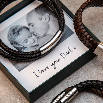 Father's Day Personalised Men's Double Wrap Bracelet With Photobox, 3 of 8