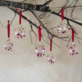 Set Of Six Red And Purple Christmas Baubles Tree Decoration Christmas Ornaments, 6 of 7