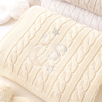 Personalised Grey Baby Blanket – Moon And Stars Initial Embroidery, 4 of 12