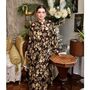 'Mika' Rich Brown And Gold Floral Print Long Tiered Dress, thumbnail 4 of 6