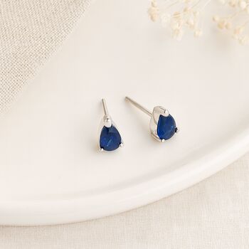 Sterling Silver Sapphire Teardrop Stud Earrings – 6mm, 3 of 5