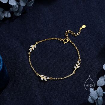 Cz Leaf Motif Bracelet In Sterling Silver, 7 of 12