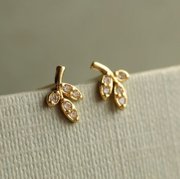 Jewel Leaf Sterling Silver Gold Stud Earrings, 5 of 6