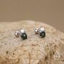 Sterling Silver Moss Agate And Cz Screw Back Stud Earrings With Ball Backs, thumbnail 1 of 12