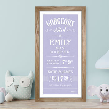 Personalised New Baby Girl Birth Print, 2 of 5