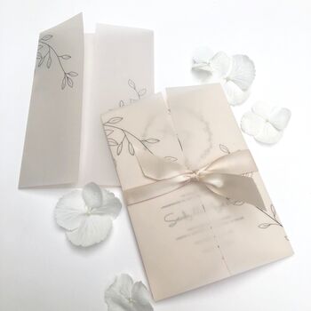 Vellum Wrap D I Y Wedding Invitation Minimalist Leaf, 5 of 6