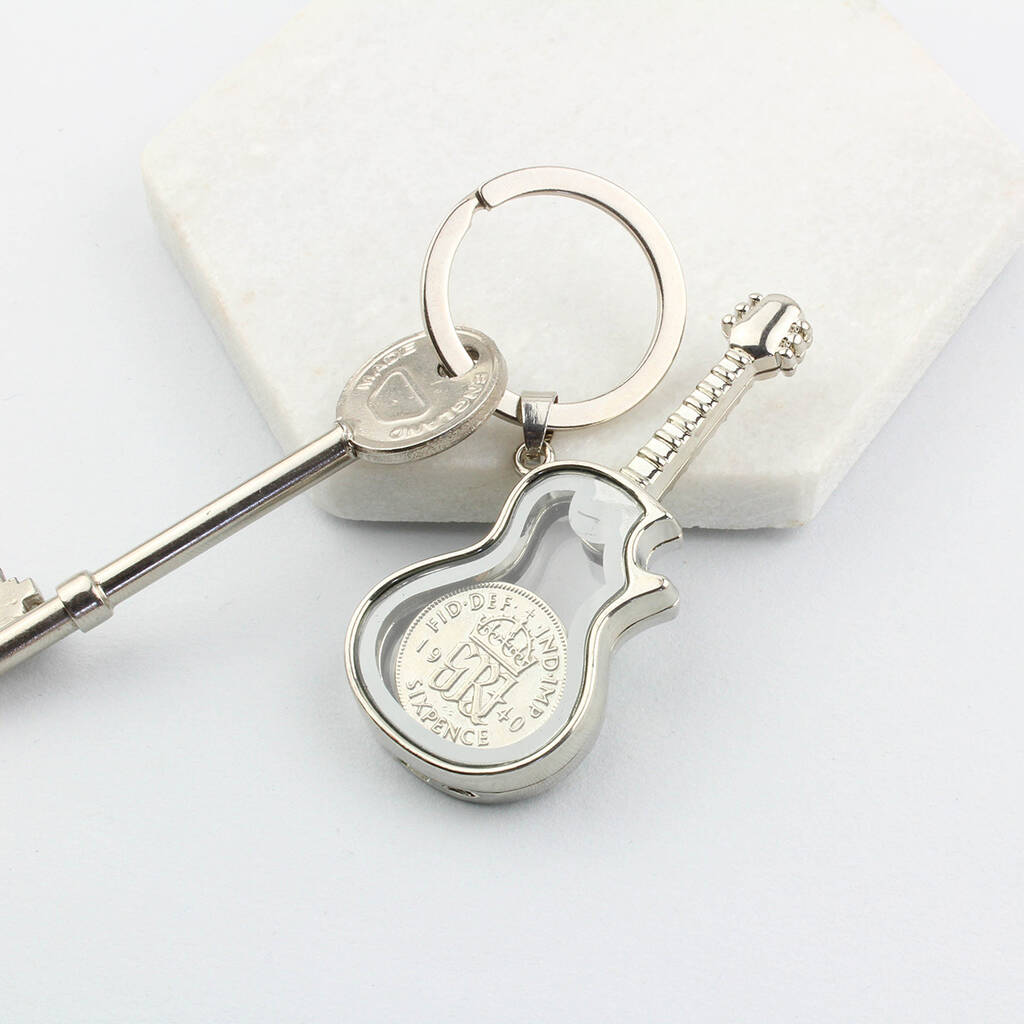 Any Date Lucky Sixpence Guitar Locket Keyring By Charlie Boots