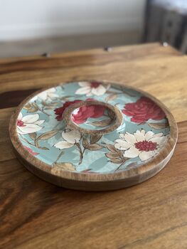 Mango Wood Round Serving Platter Tray, Chip And Dip, 2 of 7
