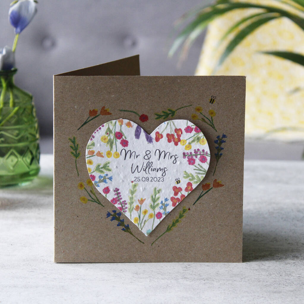 Personalised Wedding Wildflower Seed Heart Card, 1 of 7
