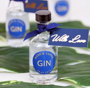 Miniature Gin Personalised Wedding Favours In Navy, 2 of 3
