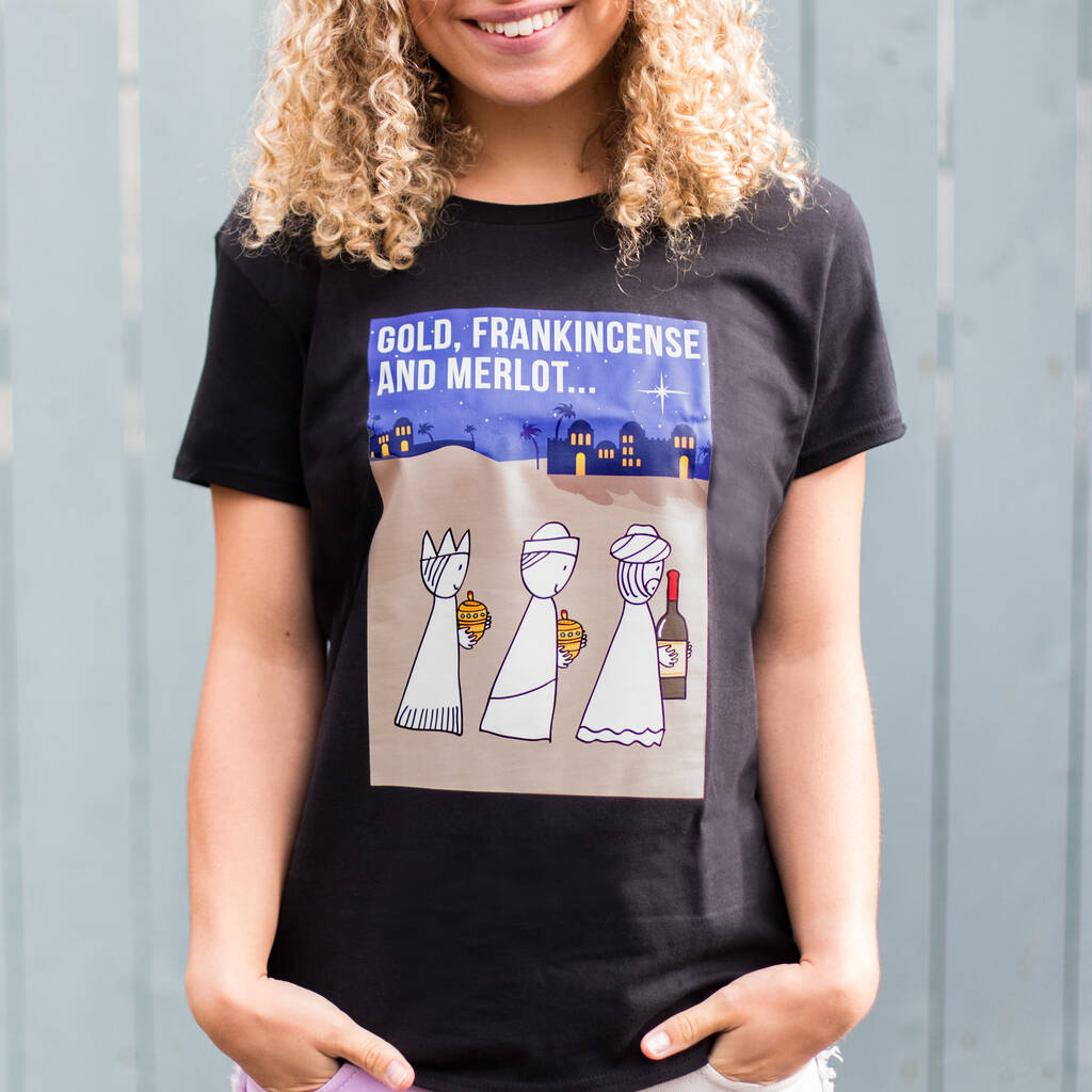 Three Wise Men Funny Wine Christmas T Shirt, 1 of 4