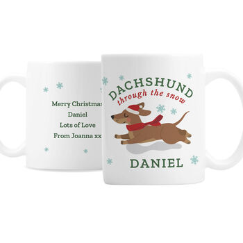 Personalised Dachshund Through The Snow Christmas Mug, 4 of 4
