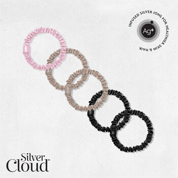 Silver Cloud Satin Skinny Scrunchies Five Pack, 2 of 3