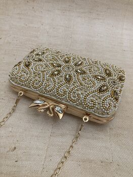 Cairo Handcrafted Gold Rectangular Clutch, 6 of 6