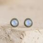 Sterling Silver Moonstone Stud Earrings 9mm Rope Bezel, thumbnail 1 of 4