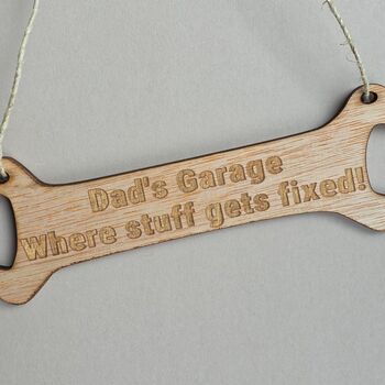 'Dad's Garage' Wooden Spanner Hanging Sign, 2 of 2