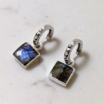 The Square Labradorite Silver Gemstone Earrings, 3 of 7
