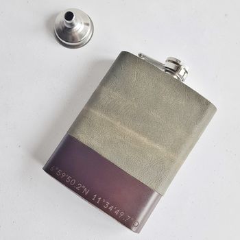 Personalised Coordinates Leather Hip Flask, 3 of 6