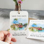 Save The Date Tag With Wedding Destination Illustration, thumbnail 6 of 12
