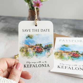 Save The Date Tag With Wedding Destination Illustration, 6 of 12