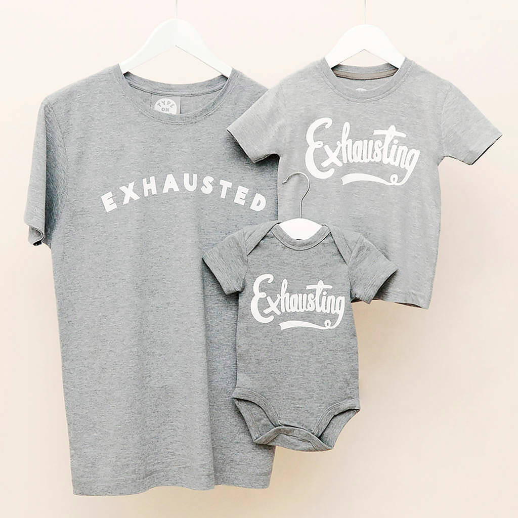 Dad And Baby 'Exhausted' And 'Exhausting' T Shirt Set, 1 of 6