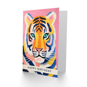 Bright Vibrant Tiger Face Child Kids Birthday Card, 2 of 4