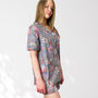 Floral 100% Cotton Ladies Pyjama Short Set In Grey And Pink, thumbnail 4 of 9